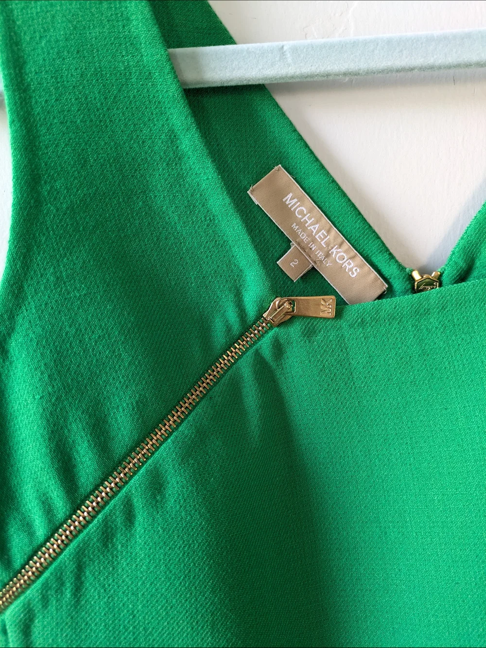 Michael Kors Wool Green Sleeveless Shift Dress with Gold Zips